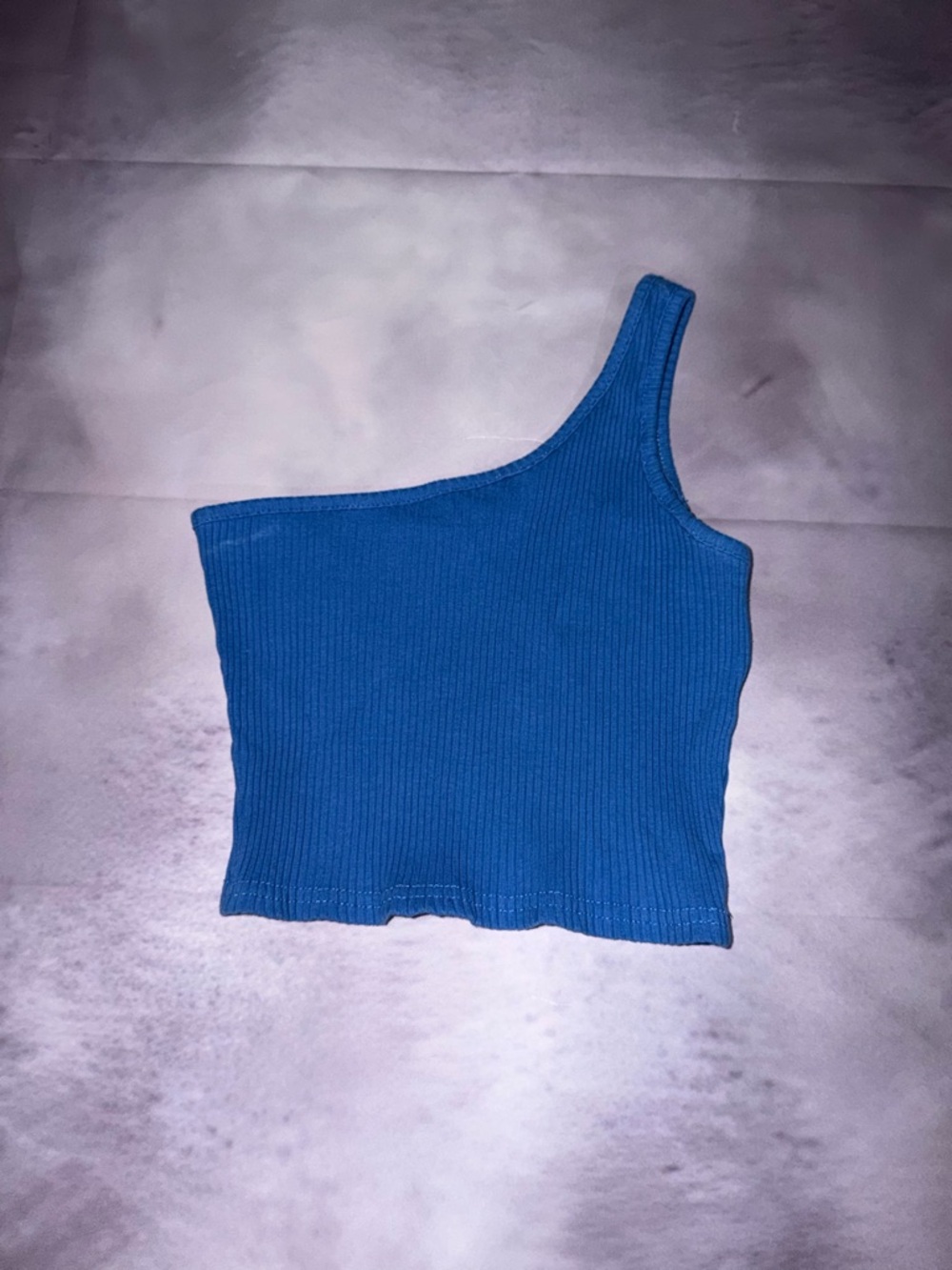 One-Shoulder Ribbed Tank Top - Blue - Picture 2 of 2